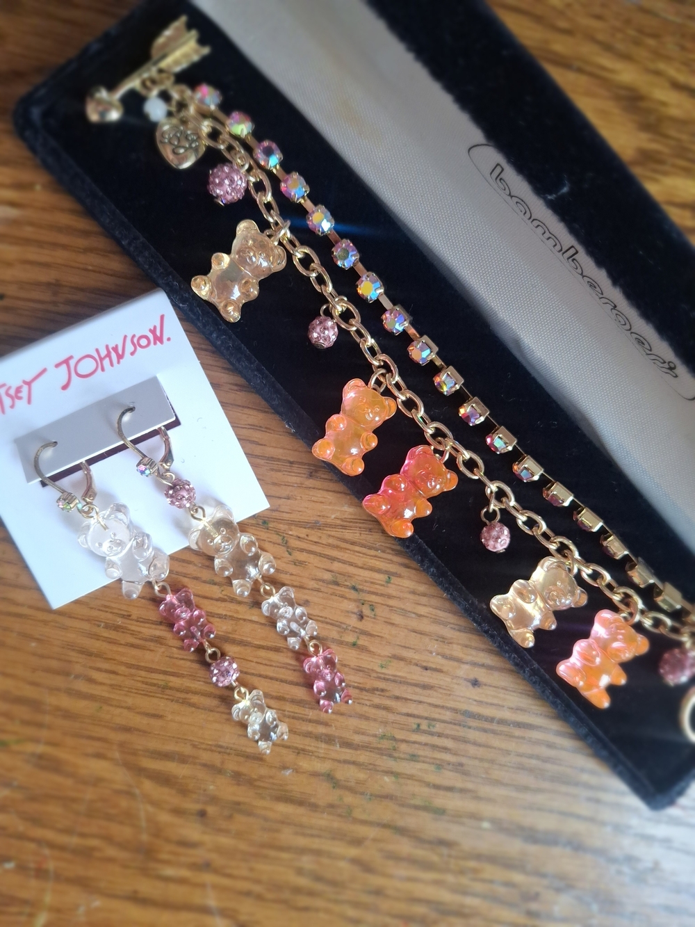 Betsey Johnson Gummy Bear Charm Bracelet & Dangle Earrings - Pink, Gold, Orange